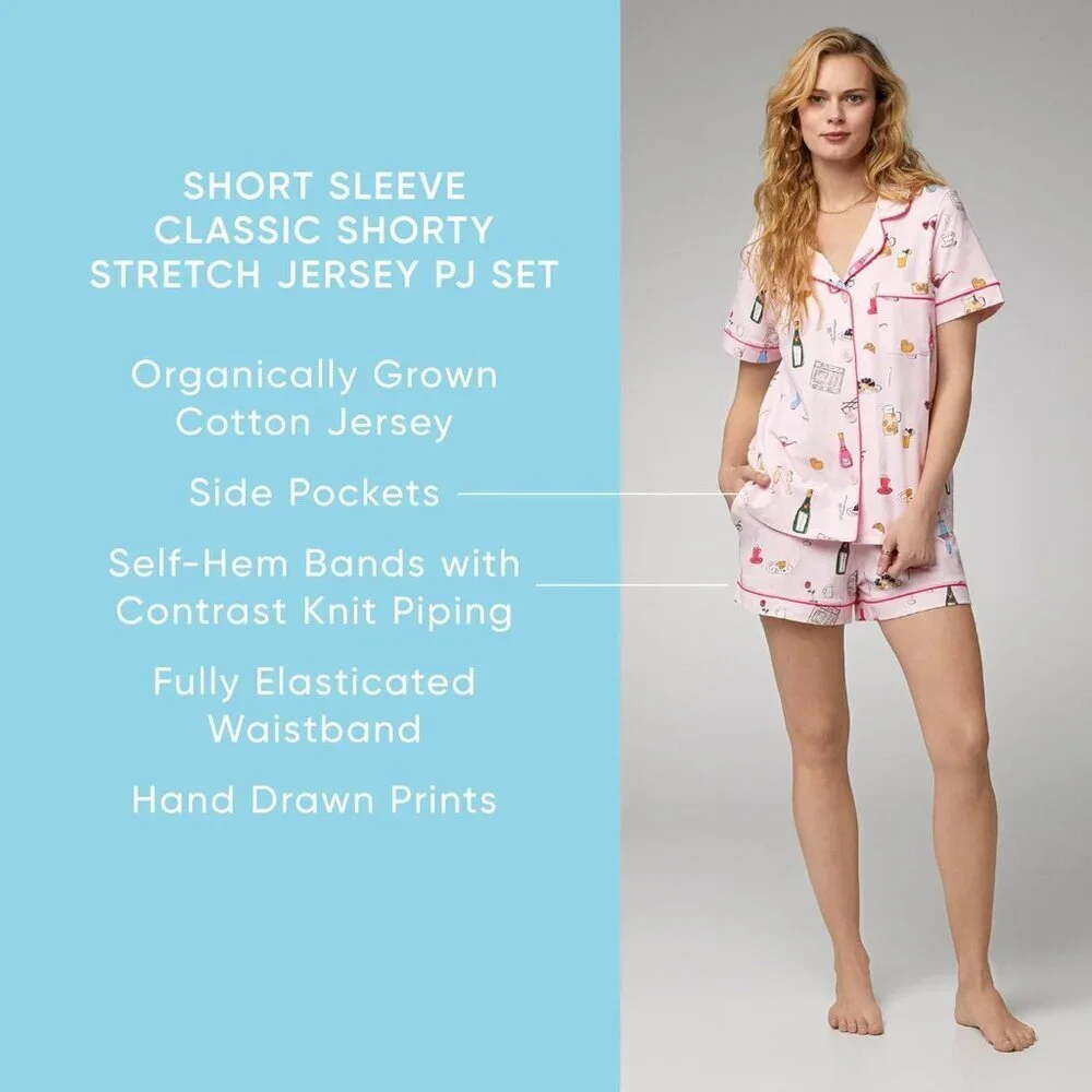 Women's Organic Cotton Notch Collar Short Sleeve & Shorts Pajama Set - Picture 4 of 5